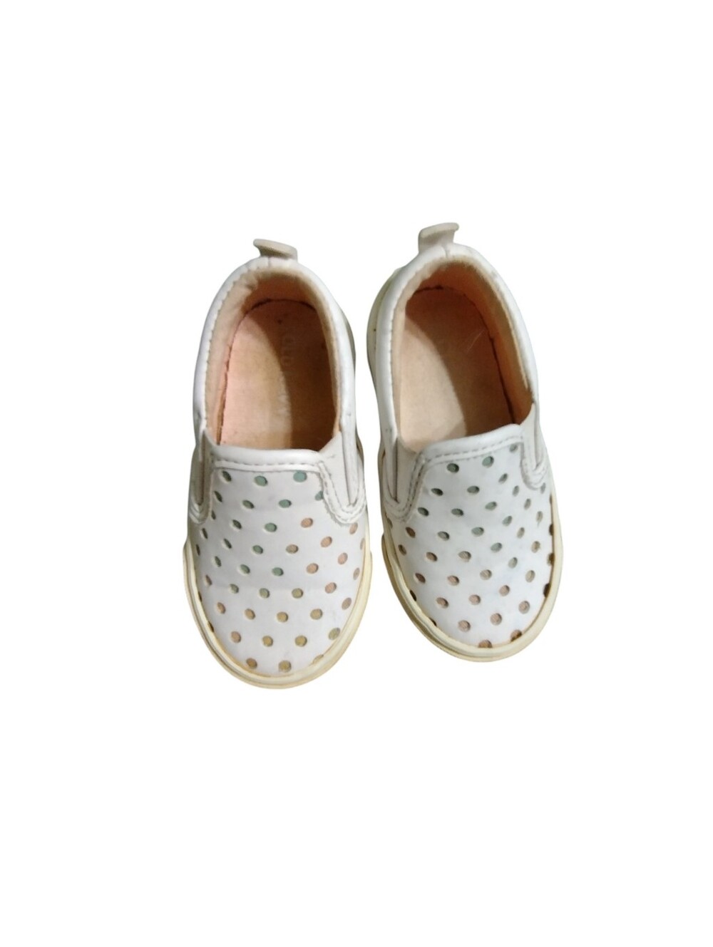 2/$10 Old Navy Girl's White Slip-On Perforated Casual Shoes Rainbow Underlay SZ5